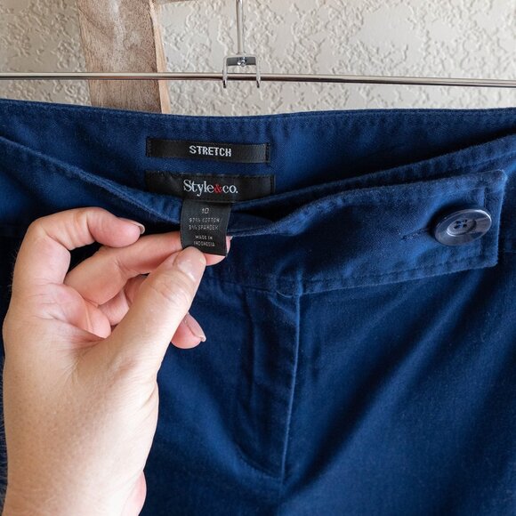 Style & Co Pants Size 12 Navy Blue Cropped Button Hem Capris Sailor Chic - Picture 2 of 5
